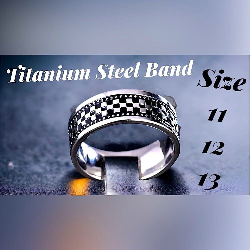 Titanium Steel Band l Checkered Design Men’s Ring w/Box l Sizes 11 12 13 l New